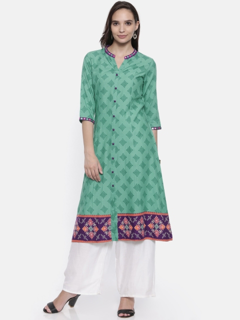 

Anahi Women Green Printed A-Line Kurta