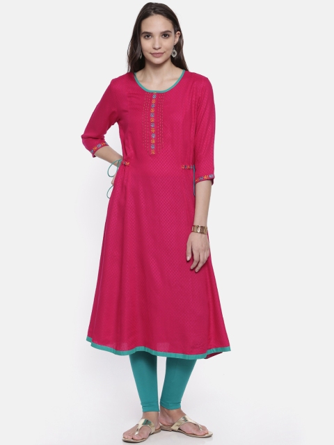 

Anahi Women Pink Woven Design A-Line Kurta