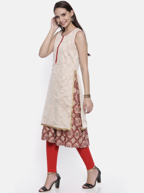 

Anahi Women Maroon & Cream-Coloured Printed A-Line Layered Kurta