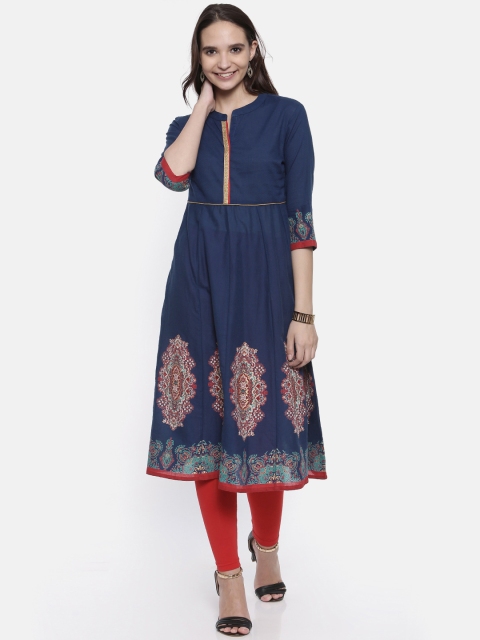 

Anahi Women Navy Blue Printed A-Line Kurta