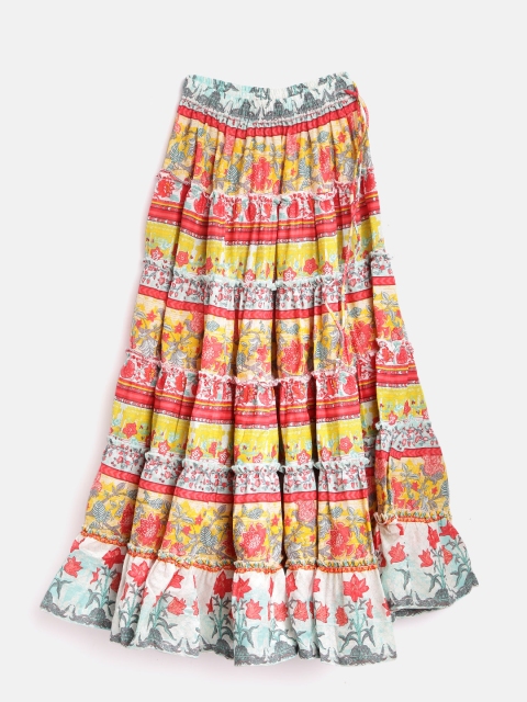 

Biba Girls Red & Yellow Printed Tiered Flared Maxi Skirt