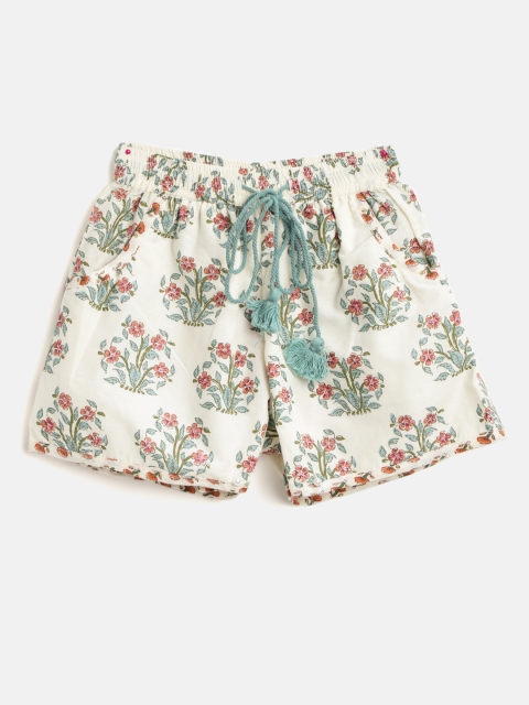 

Biba Girls Off-White & Green Floral Print Regular Fit Shorts