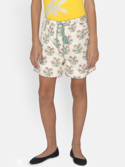 

Biba Girls Off-White & Green Printed Regular Fit Shorts