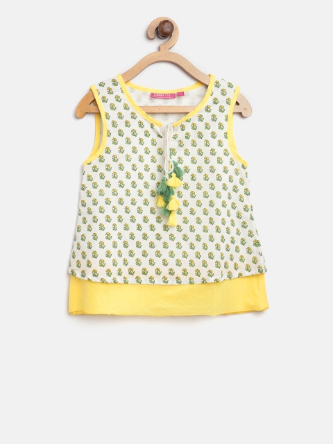 

Biba Girls White & Yellow Printed A-Line Top