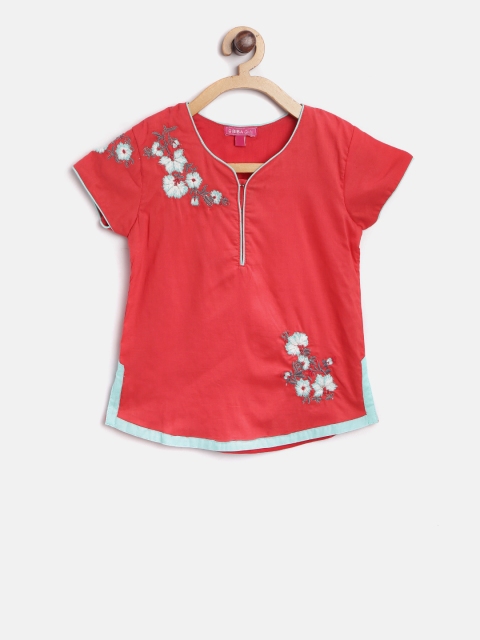 

Biba Girls Coral Red Embroidered Detail Top