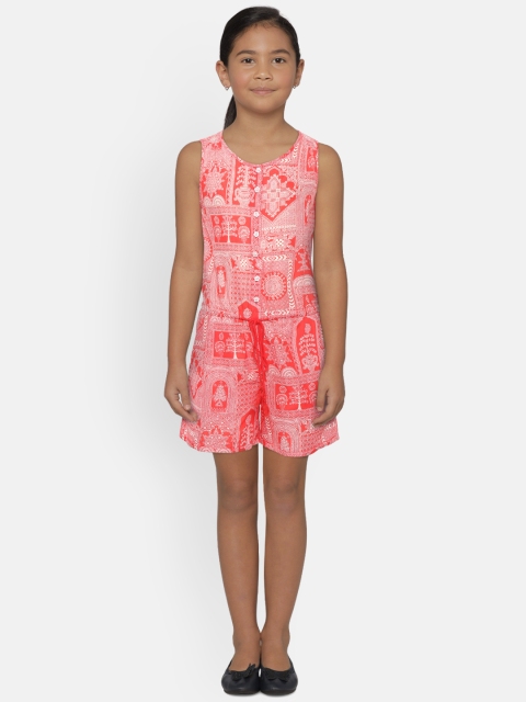 

Biba Girls Coral Red & White Printed Playsuit