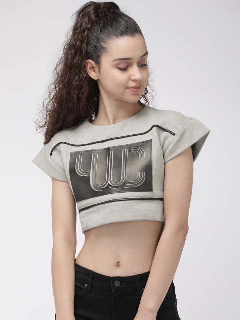 

YWC Women Grey Applique Boxy Crop Top