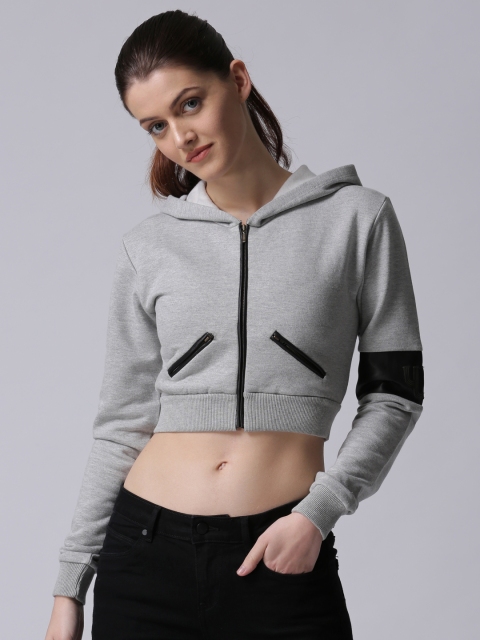 

YWC Women Grey Melange Solid Crop Sweatshirt