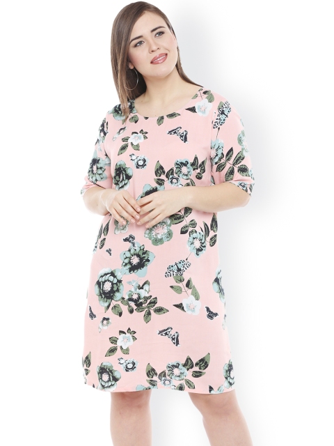 

JUNAROSE Plus Size Women Peach-Coloured Floral Print A-Line Dress