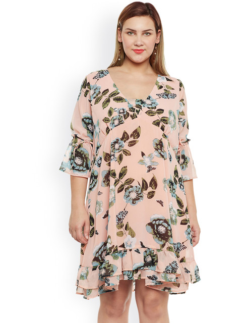 

JUNAROSE Plus Size Women Pink Printed A-Line Dress
