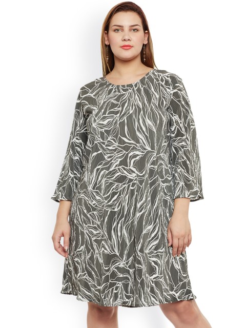 

JUNAROSE Plus Size Women Olive Green Printed A-Line Dress