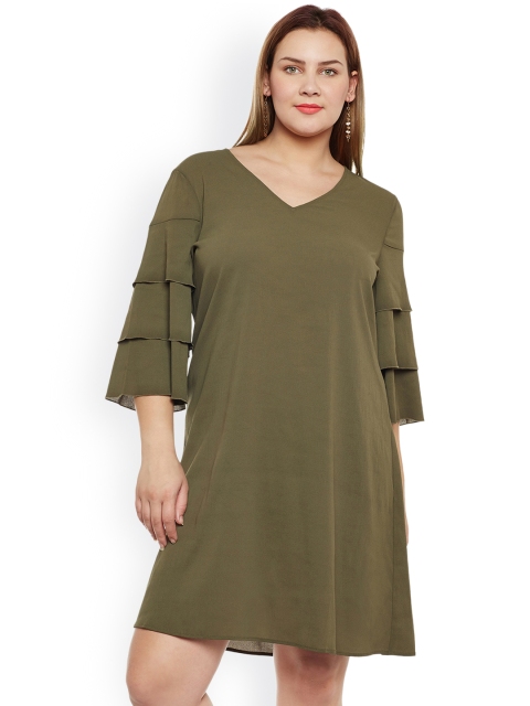 

JUNAROSE Plus Size Women Olive Green Solid A-Line Dress
