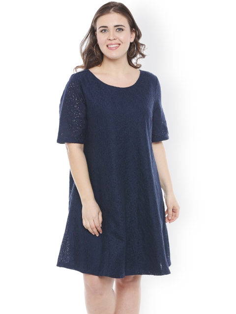 

JUNAROSE Plus Size Women Navy Blue Lace A-Line Dress