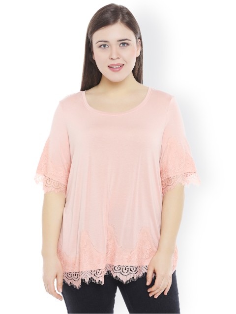 

JUNAROSE Plus Size Women Peach-Coloured Solid Top