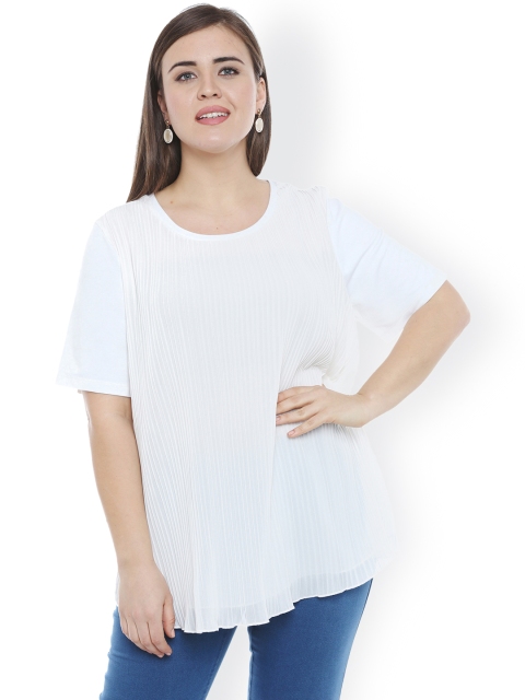 

JUNAROSE Plus Size Women White Solid Pleated A-Line Top