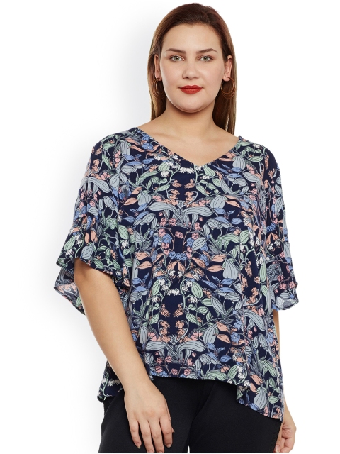 

JUNAROSE Plus Size Women Navy Printed Top, Navy blue