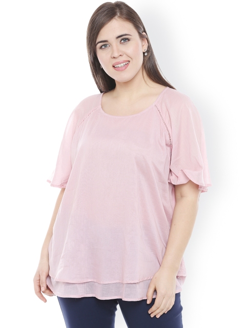 

JUNAROSE Plus Size Women Pink Solid Top