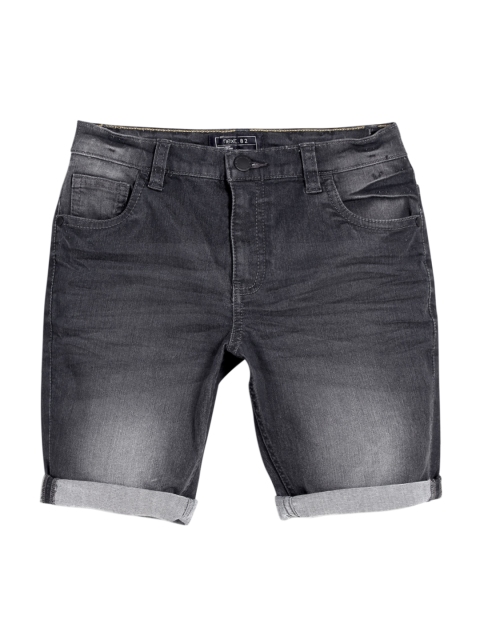 

next Boys Black Solid Regular Fit Denim Shorts