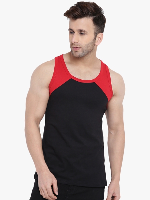 

GRITSTONES Men Black & Red Solid Innerwear Vest GSVST1804BLKRED