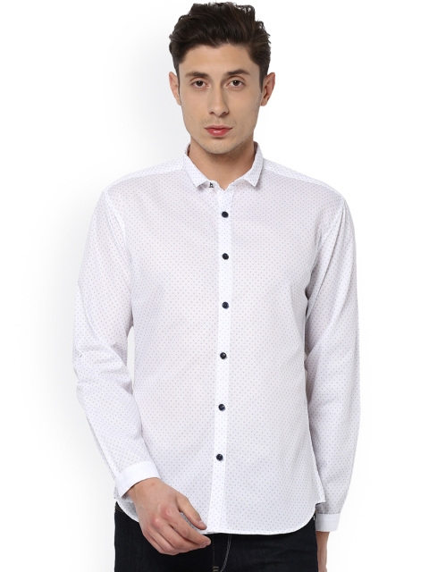 

V Dot Men White Slim Fit Printed Semiformal Shirt