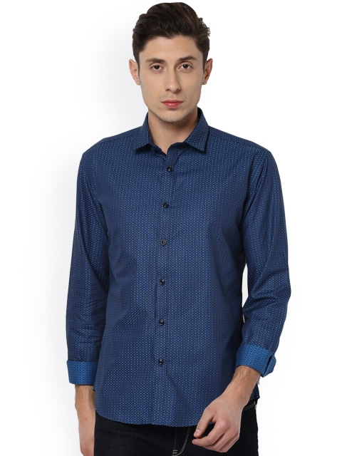 

V Dot Men Blue Slim Fit Printed Semiformal Shirt