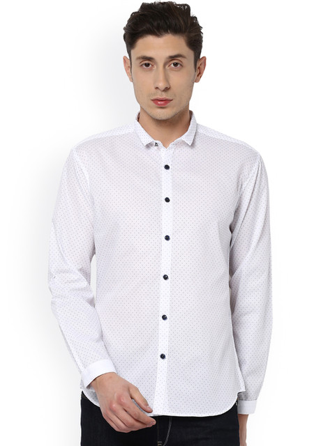 

V Dot Men White Slim Fit Printed Casual Shirt