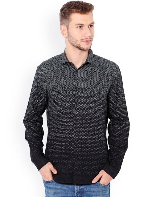 

V Dot Men Grey & Black Slim Fit Printed Casual Shirt