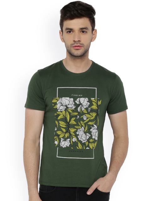 

V Dot Men Green Printed Round Neck T-shirt