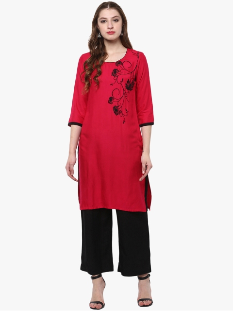 

Avaana Women Red Printed Straight Kurta