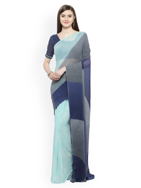 

Shaily Blue & Grey Pure Georgette Colourblocked Saree