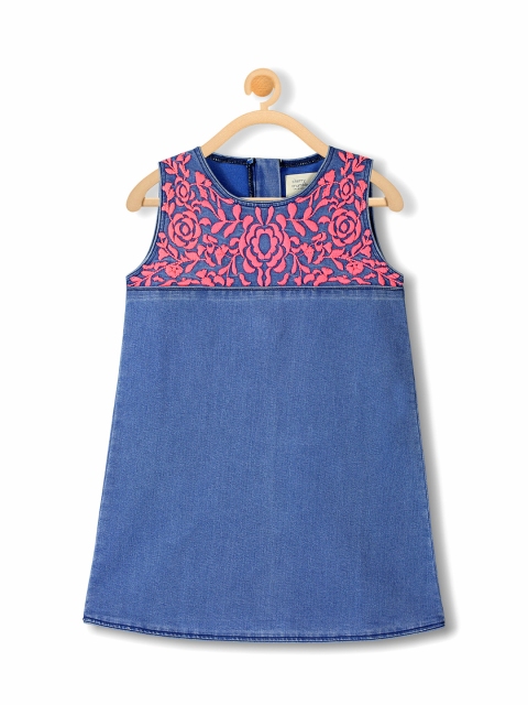 

Cherry Crumble Girls Blue Self Design Fit and Flare Dress