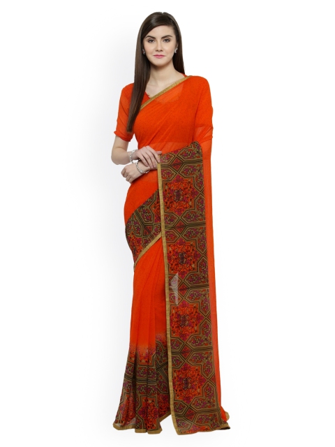 

Shaily Orange Printed Pure Georgette Saree