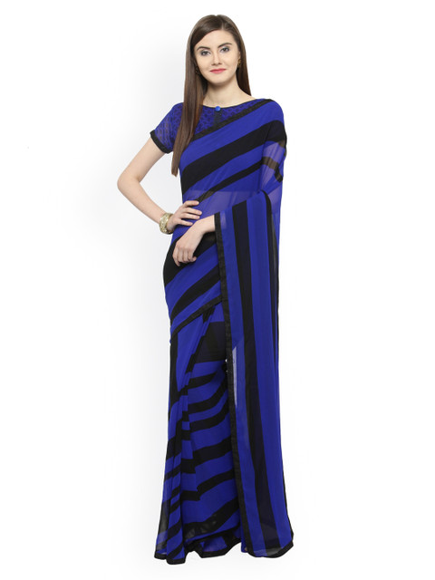 

Shaily Blue & Black Pure Georgette Printed Saree