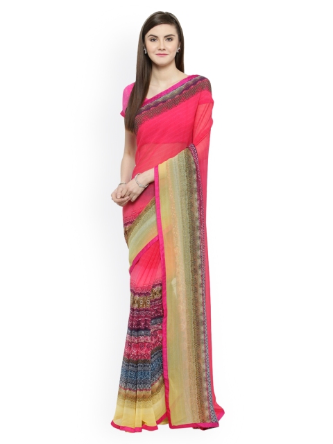 

Shaily Pink & Yellow Pure Georgette Printed Saree