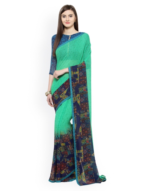 

Shaily Green Printed Pure Georgette Saree