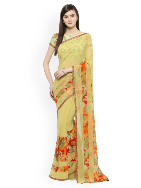 

Shaily Yellow Printed Poly Georgette Saree