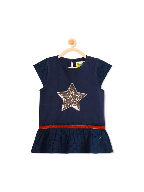 

Cherry Crumble Girls Navy Blue Printed Tank Top