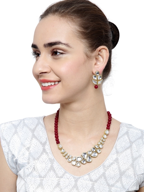 

Shining Diva Gold-Toned & Red Kundan Jewellery Set