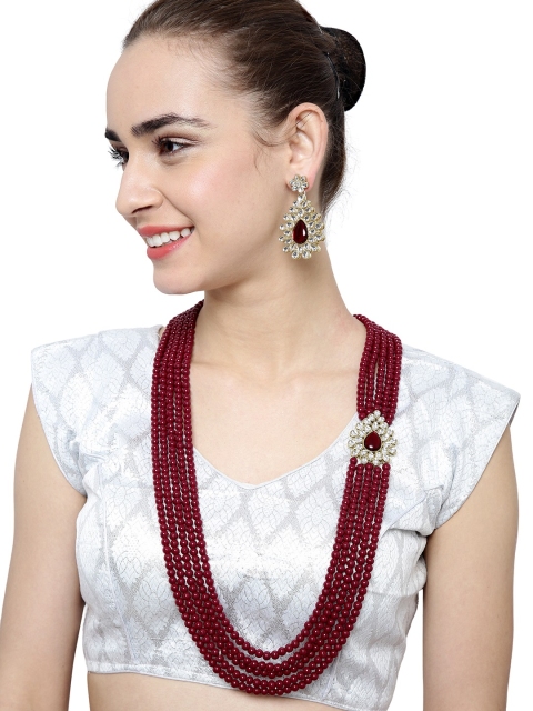 

Shining Diva Gold-Toned & Maroon Kundan Jewellery Set