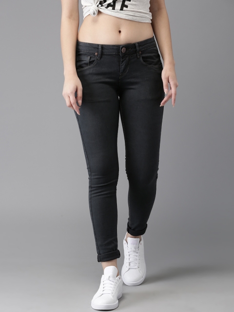 

HERE&NOW Women Charcoal Grey Skinny Fit Mid-Rise Clean Look Stretchable Cropped Jeans