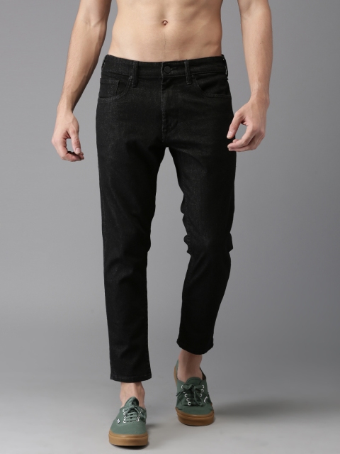 

HERE&NOW Men Black Cropped Slim Fit Mid-Rise Clean Look Stretchable Jeans