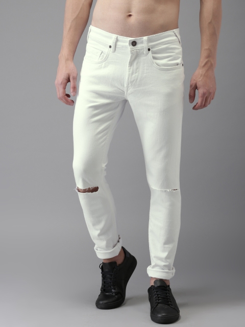 

HERE&NOW Men White Skinny Fit Mid-Rise Slash Knee Stretchable Jeans