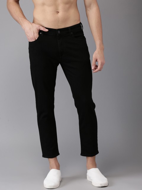 

HERE&NOW Men Black Tapered Fit Cropped Mid-Rise Clean Look Stretchable Jeans