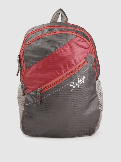 

Skybags Unisex Grey & Red Geometric Textured Backpack- 37 Liters