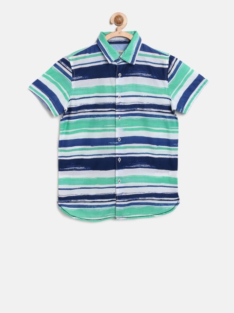 

Pepe Jeans Boys Sea Green & Blue Striped Casual Shirt