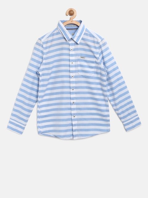

Pepe Jeans Boys Blue & White Regular Fit Striped Casual Shirt