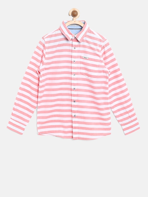 

Pepe Jeans Boys Coral Red & White Regular Fit Striped Casual Shirt