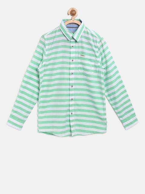 

Pepe Jeans Boys Green & White Regular Fit Striped Casual Shirt