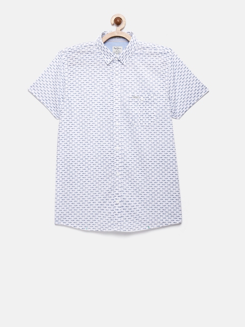 

Pepe Jeans Boys White & Blue Regular Fit Printed Casual Shirt