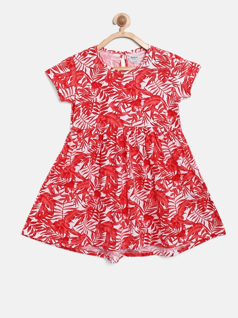 

Pepe Jeans Girls Red & White Tropical Print Fit & Flare Dress